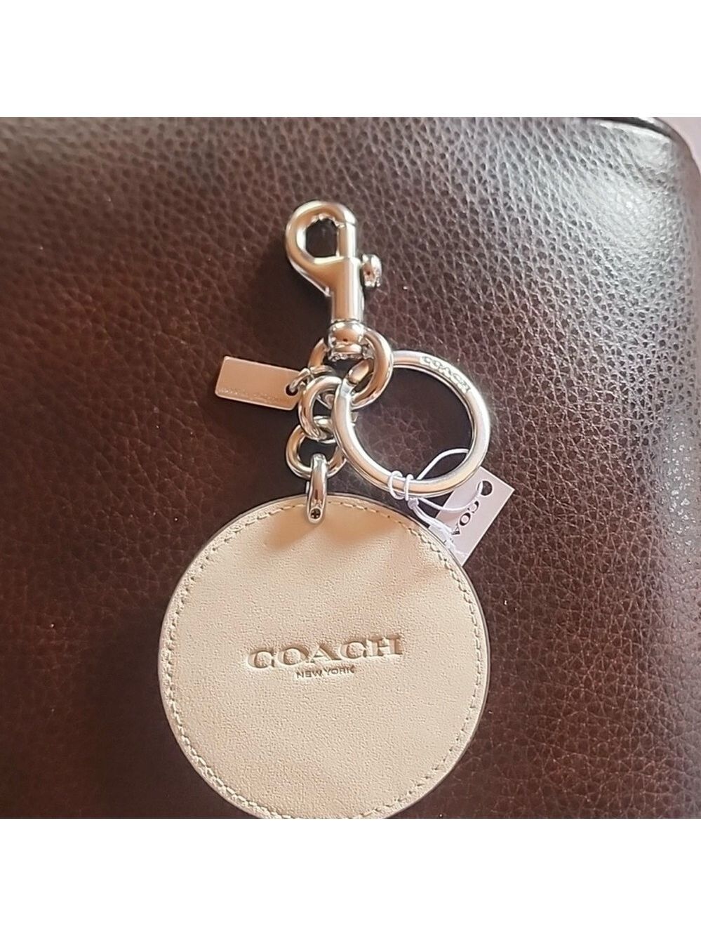 Coach Round Leather Beachball Keychain Bag Charm in Red, Blue & Cream NWT - Picture 3 of 7